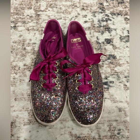 Keds Glitter Sparkle Rainbow Sneakers Extra Laces - Picture 1 of 6
